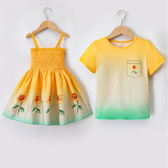 Sunflower Pattern Matching Dress & T-shirt Set for Siblings