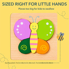 Wooden Animal Puzzles For Toddlers Educational Toys Gift Bright Vibrant Shapes