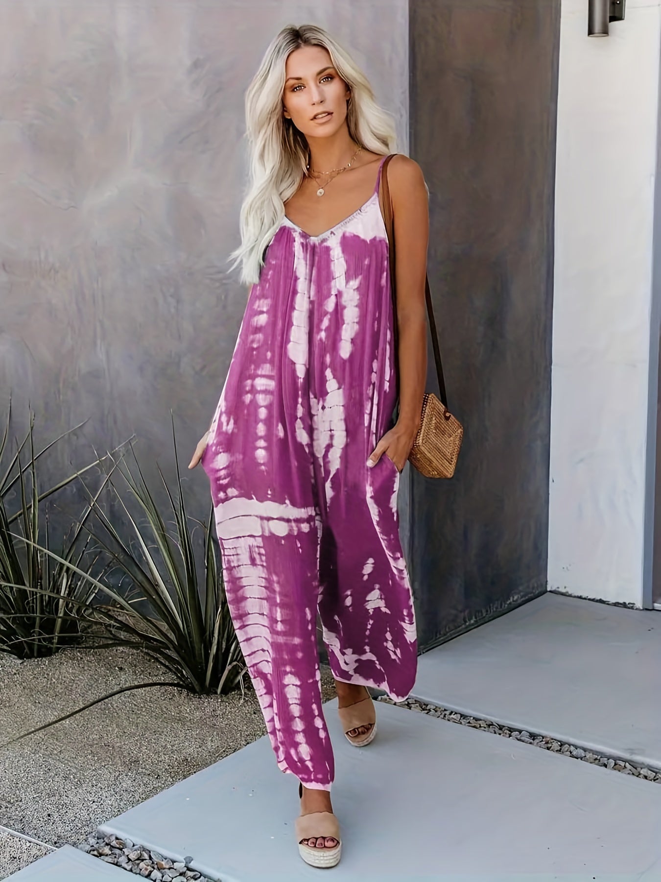 Boho Tie Dye Wide Leg Cami Jumpsuit