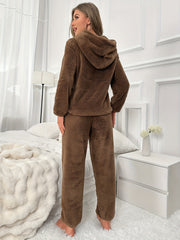 Letter Print Pajama Set Hooded Top & Pants Women's Sleepwear