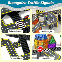 Road Train Track Magnetic Tile Building Blocks City Traffic Toy