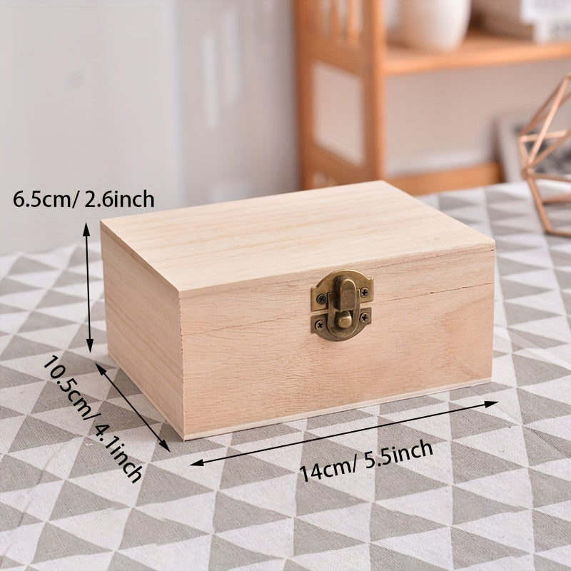 Unfinished Wooden Box With Hinged Lid, Rectangle Keepsake Box