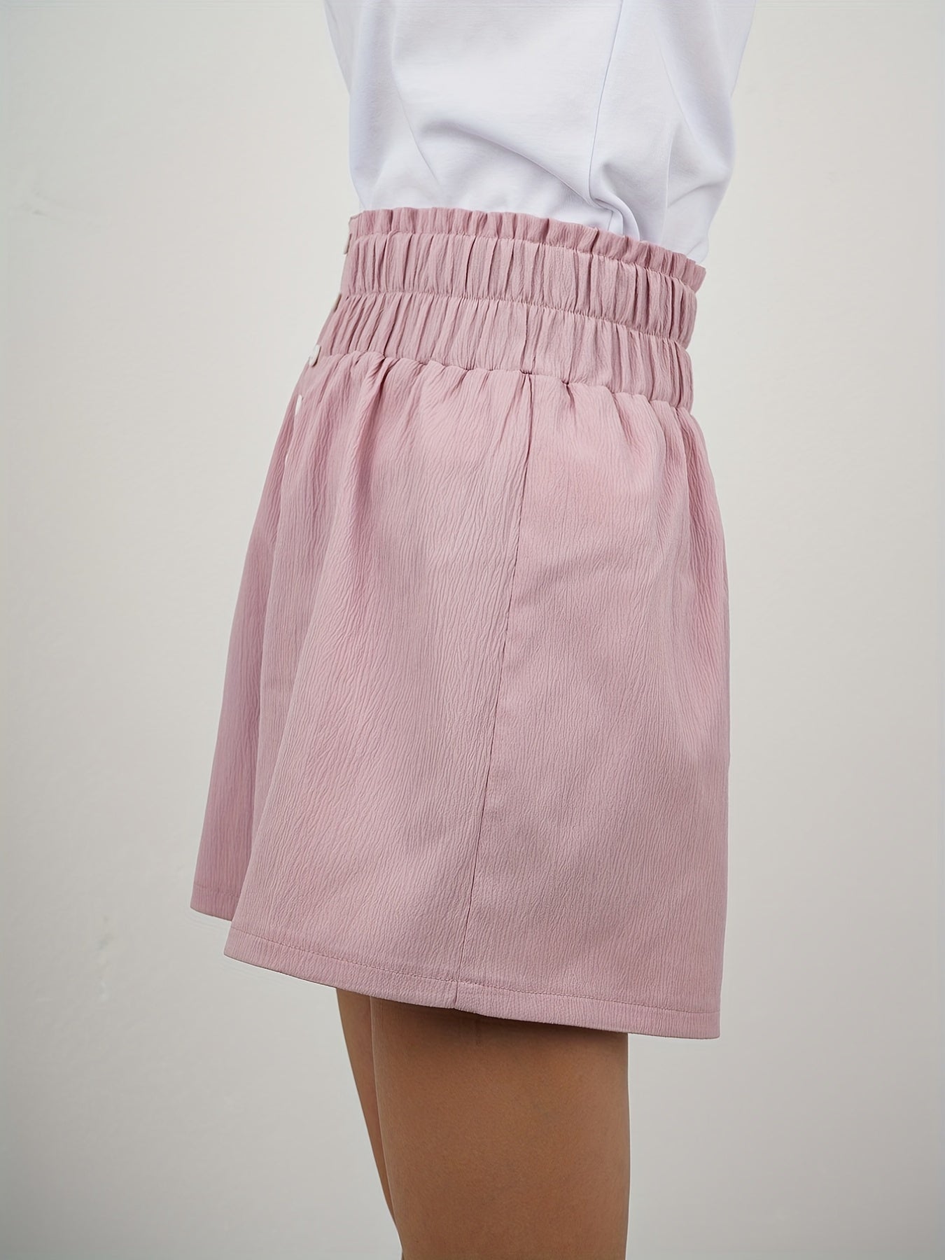 Solid Smocked Shorts Elastic Waist Summer Shorts Women's Clothing