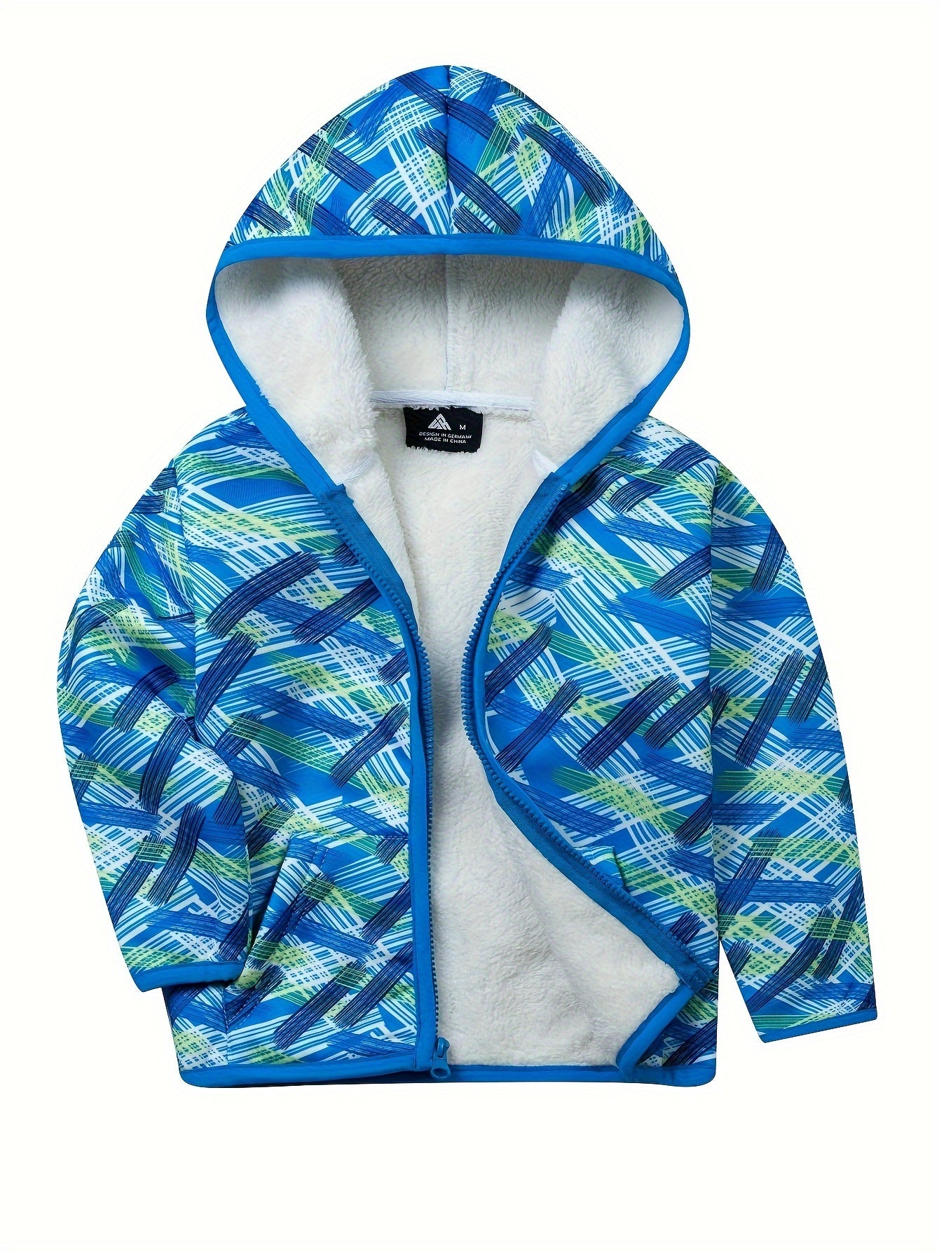 Boys Thick Hooded Sweatshirt Coat Kids Print Zip Up Outdoor Casual Warm Jacket
