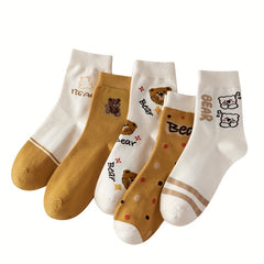 5 Pairs Bear Print Socks for Women