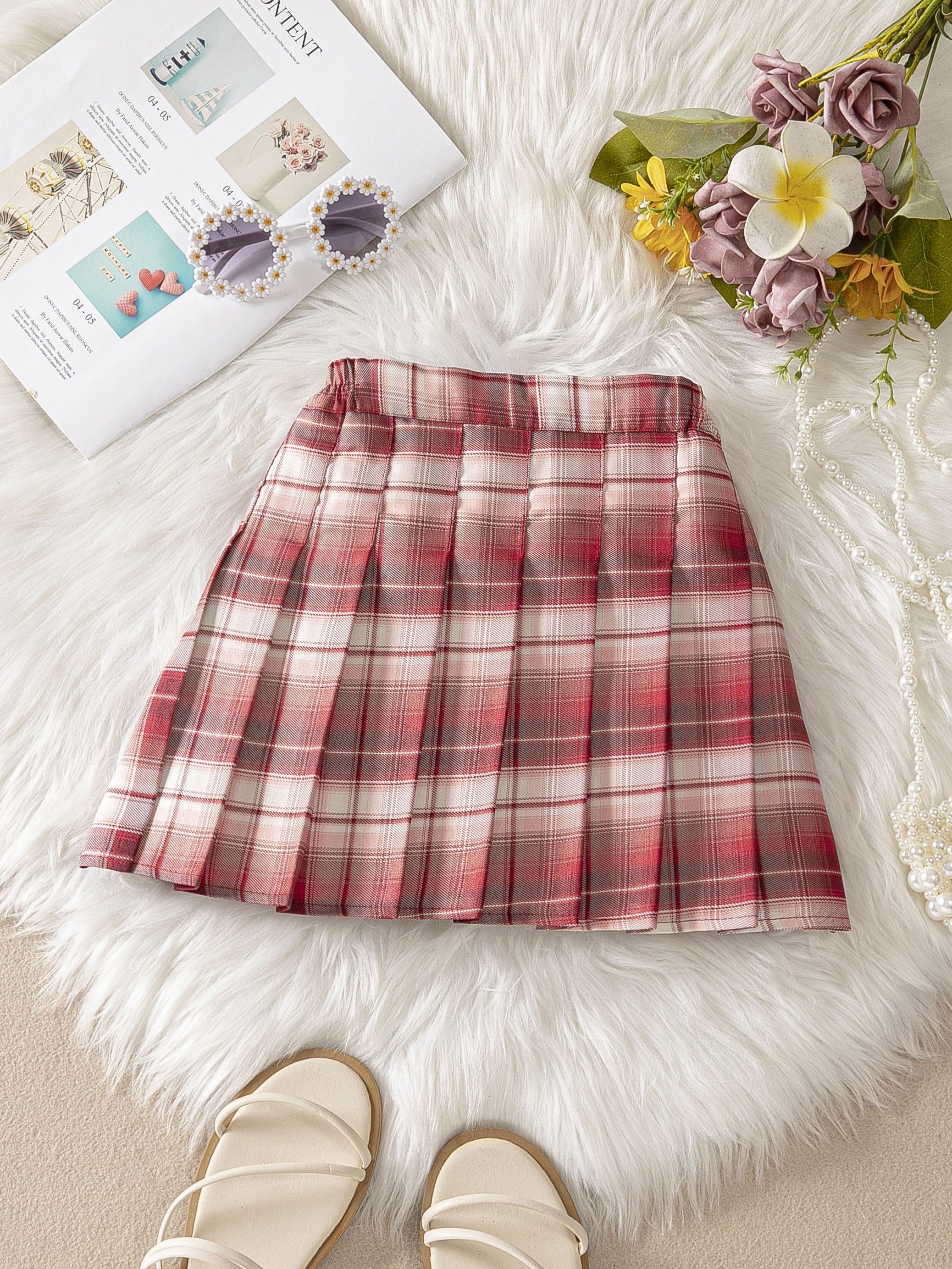 Girls Preppy Plaid Pleated Skirt Kids Casual A line Short Skirt Summer