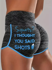 Women's Slogan Print Running Shorts Hip lifting Ruched