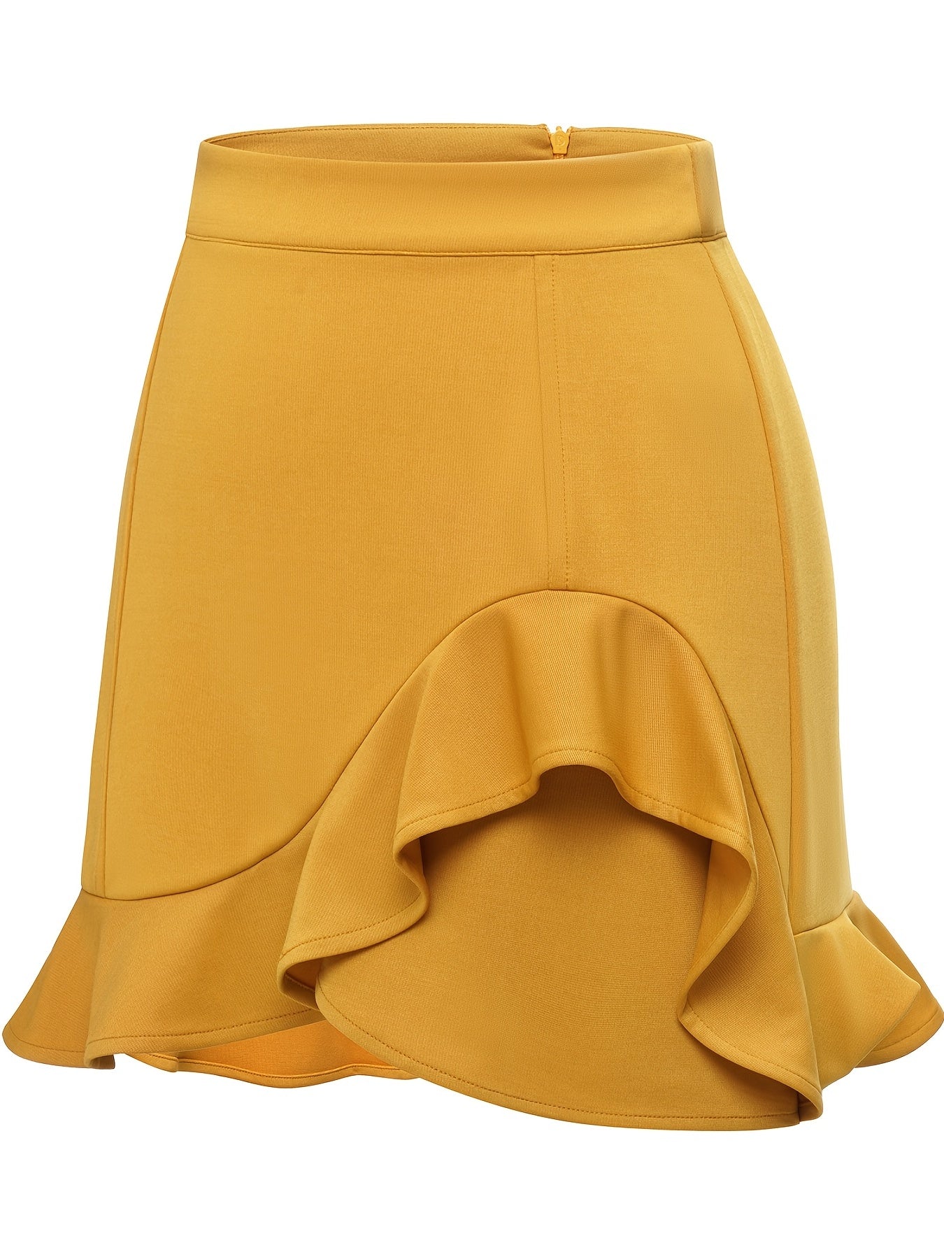 Ruffle Trim Bodycon Skirt Zip Back