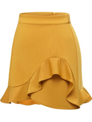Ruffle Trim Bodycon Skirt Zip Back