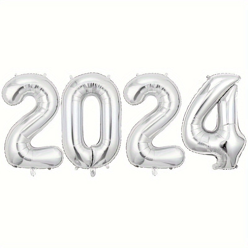 4pcs Year Digital Decorative Balloons Set with Inflator, Christmas Party Decorat