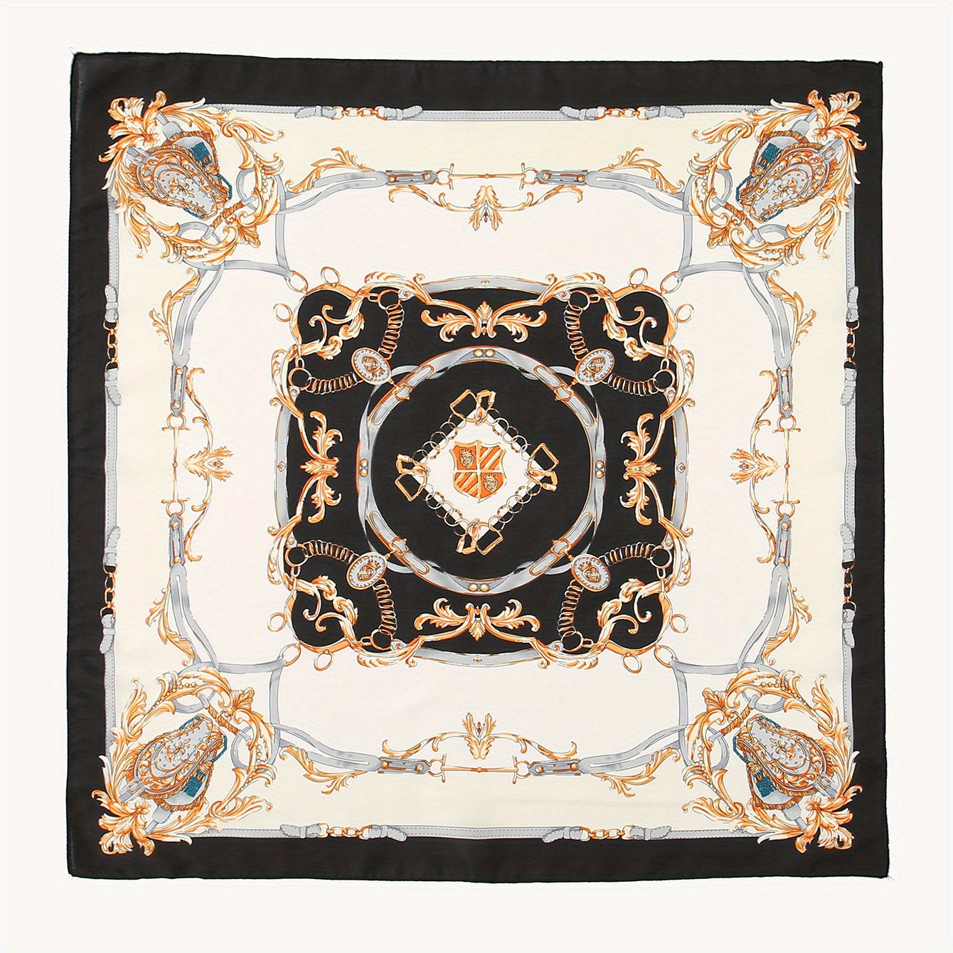 Classic Chain Print Bandana Boho Square Scarf Satin Neckerchief Women Head Wrap