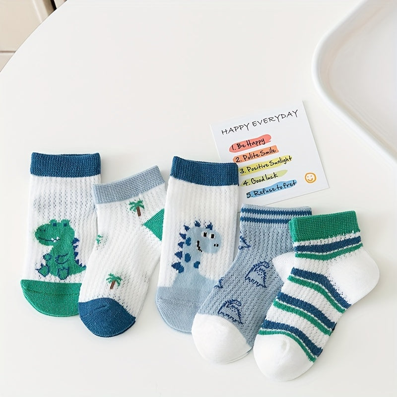 5 Pairs Boys Dino Short Crew Socks for Kids Toddlers