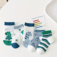 5 Pairs Boys Dino Short Crew Socks for Kids Toddlers