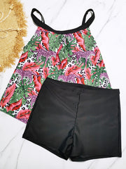 Vacay Tankini Set Leopard & Tropical Print Cami Top & Shorts Swimsuit