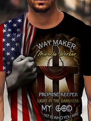 Men's American Flag & Cross Graphic T Shirt - Summer Outfit