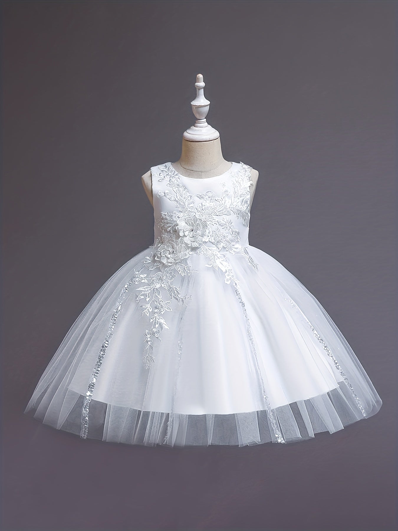 Girls Sleeveless Puffy Princess Dress Flowers Embroidery Mesh Tutu Dress