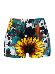 LOVE & Sunflower Print Skinny Shorts for Women