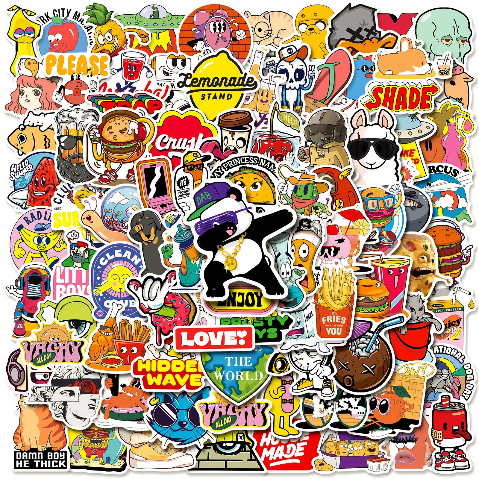 100pcs Cartoon Fun Stickers Waterproof for Water Bottle Laptop Skateboard