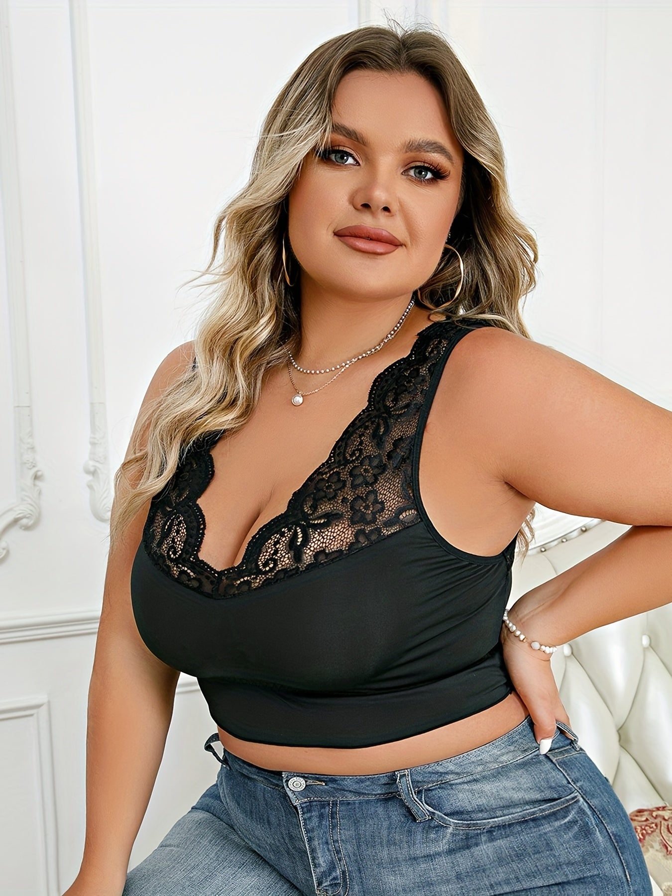 Sexy Bra Contrast Lace Wide Straps Bralette