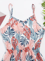 Girls Tropical Leaves V-neck Cami Dress for Party Holiday