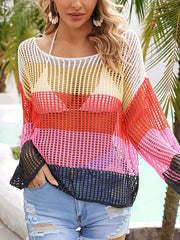 Hollow Out Shirt Multicolored Cover Up Top