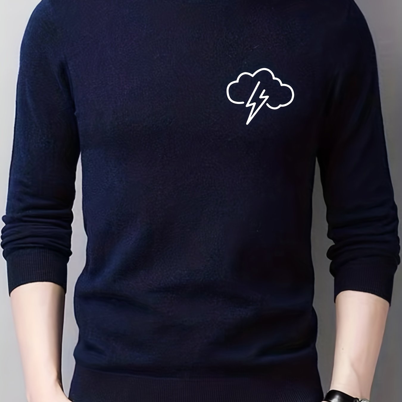 Lightning Pattern Knitted Sweater Men's Casual Warm Crew Neck Pullover