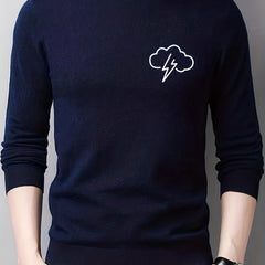 Lightning Pattern Knitted Sweater Men's Casual Warm Crew Neck Pullover