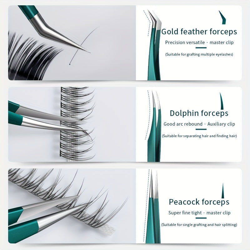 3pcs Eyelash Extension Tweezers Set Makeup Tools