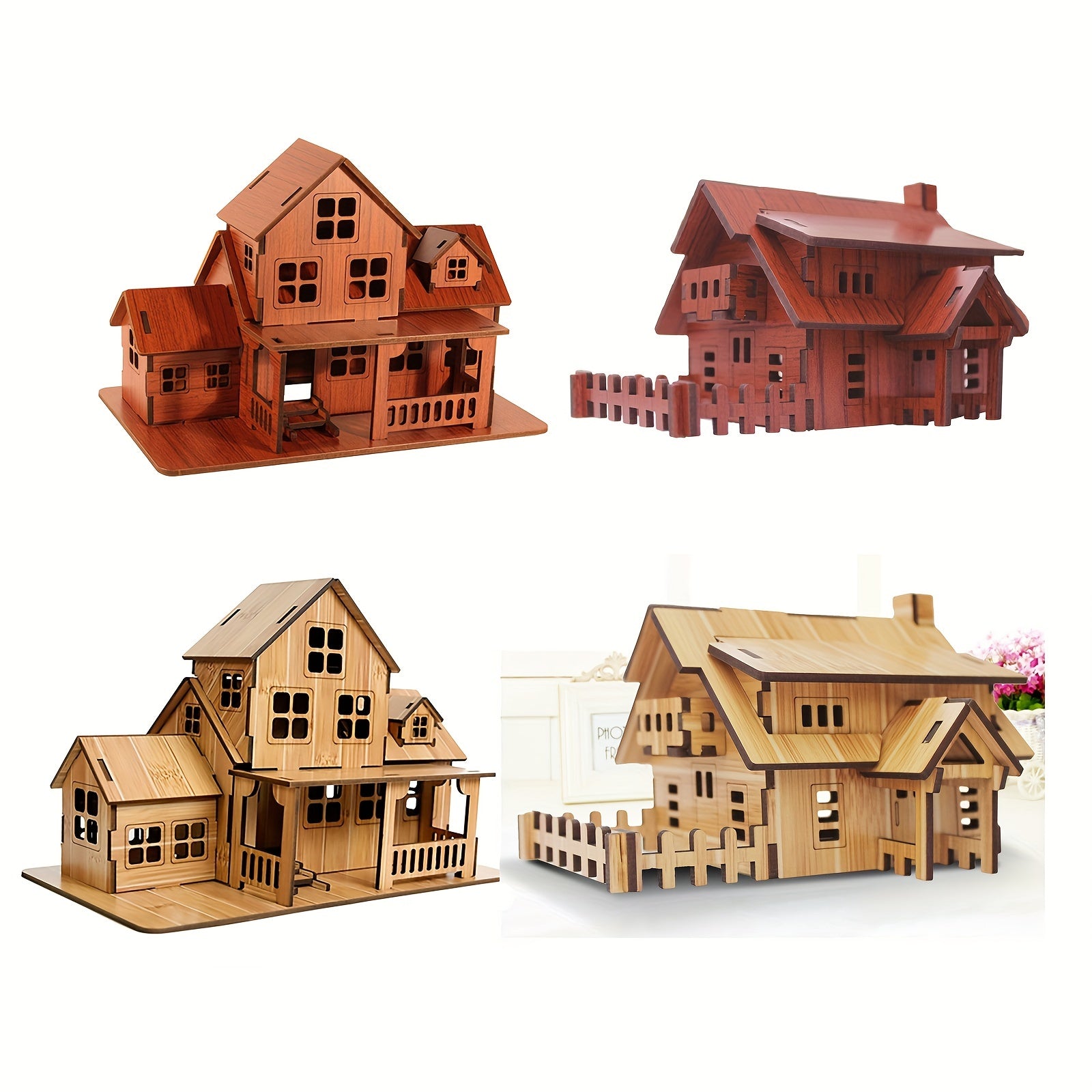 Bamboo Wooden House Puzzle Jigsaw Building Model DIY Villa Kit Gift