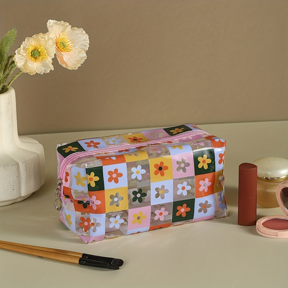 Floral Pattern Makeup Bag PVC Waterproof Zipper Cosmetic Bag