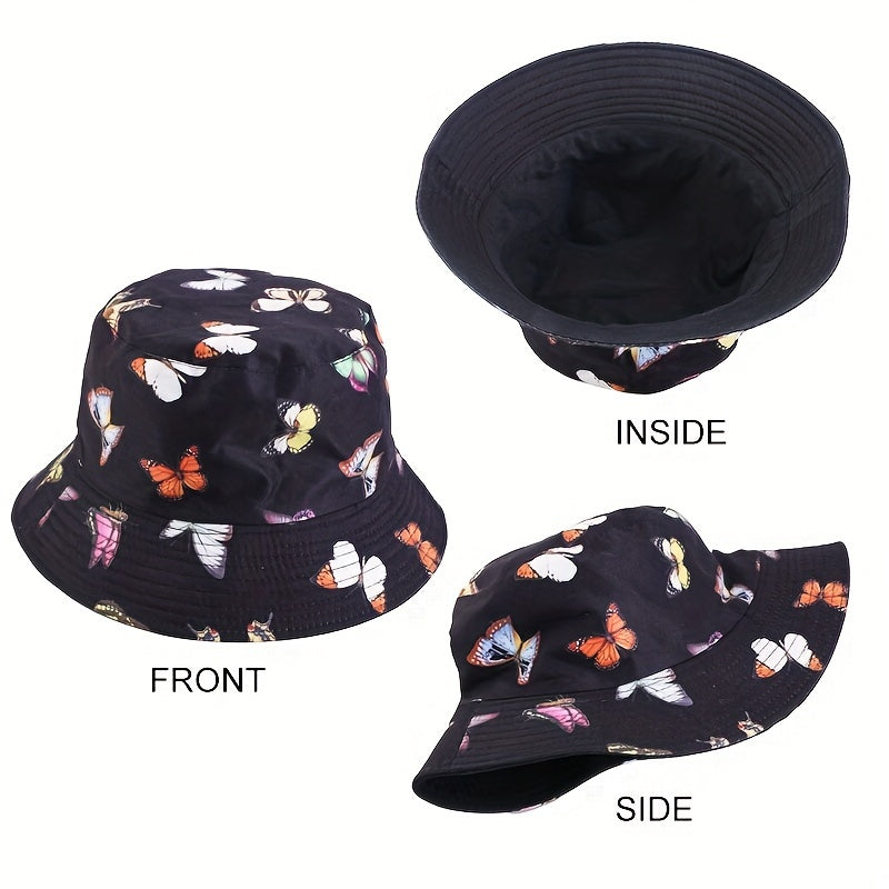 Butterfly Print Reversible Bucket Hat Hip Hop Flag Pattern Basin Hat