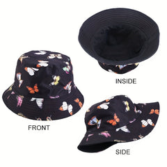 Butterfly Print Reversible Bucket Hat Hip Hop Flag Pattern Basin Hat