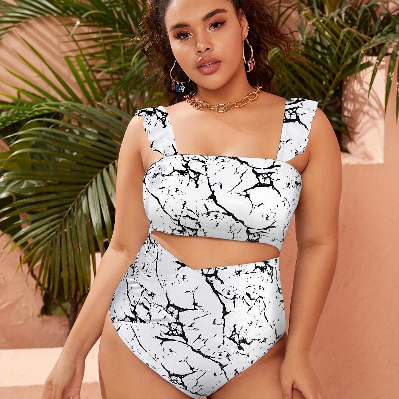 Tie Dye Cap Sleeve Top & Tummy Control Swimsuit Set