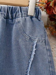 Girls' Wide Leg Jeans Line Stitching Denim Trousers