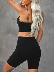 Leopard Trim Push Up Sports Bra Yoga Tank Top