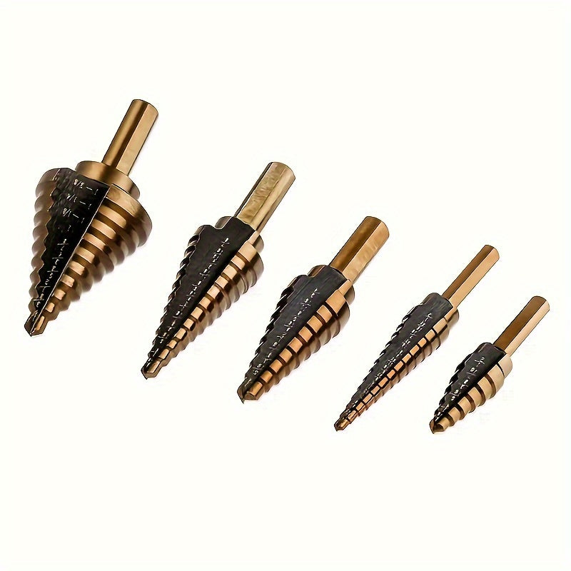 5pcs Titanium Step Drill Bit Set for Woodworking Metal