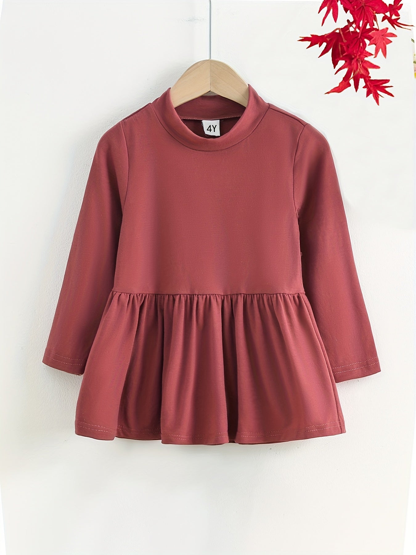 Girls Stand Collar Peplum Top Long Sleeve