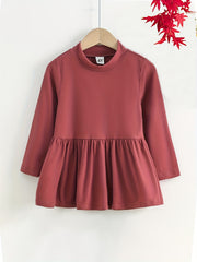 Girls Stand Collar Peplum Top Long Sleeve