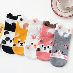 5 Pairs Cartoon Cat Ankle Socks Women's Stockings