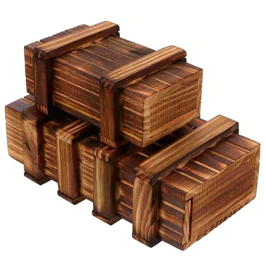 Vintage Wooden Secret Puzzle Box 3D Brain Teaser with Hidden Compartment