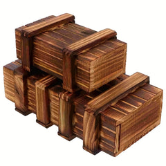 Vintage Wooden Secret Puzzle Box 3D Brain Teaser with Hidden Compartment