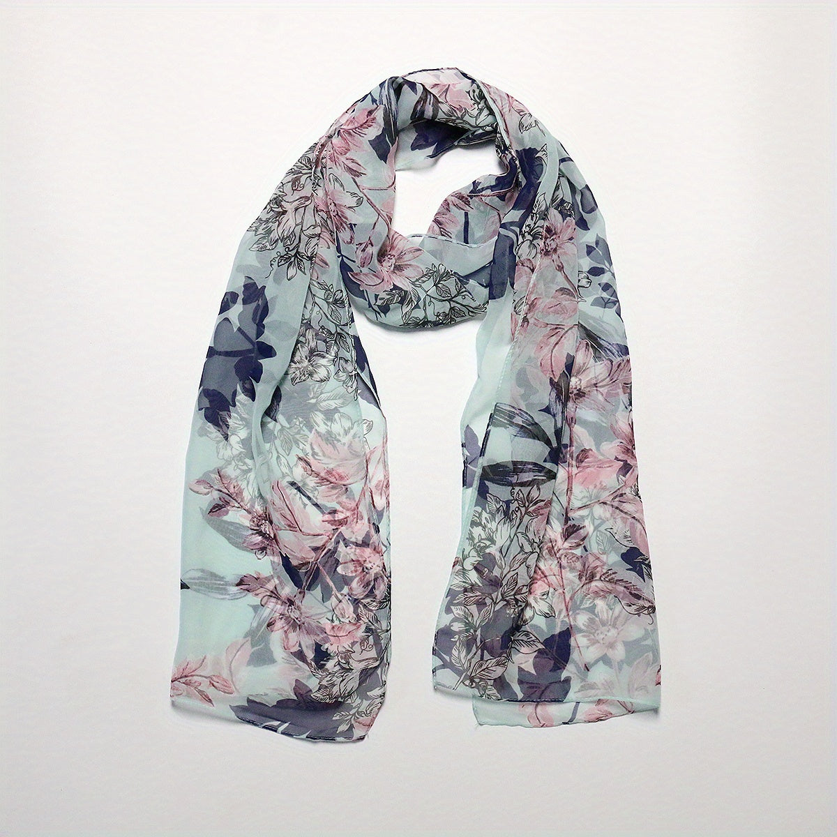 Vintage Flower Print Chiffon Scarf Long Shawl Head Wrap