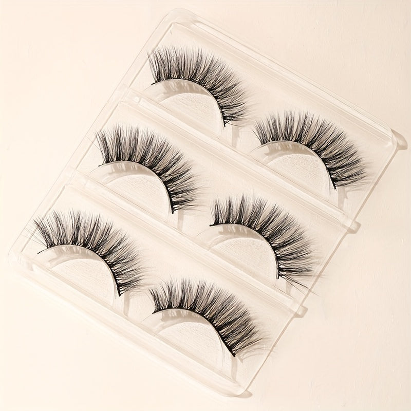 3 Pairs Fluffy Natural Look Faux Mink Lashes Soft Reusable Eyelashes