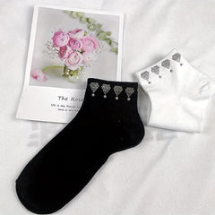 5 Pairs Rhinestone Decor Crew Socks for Women