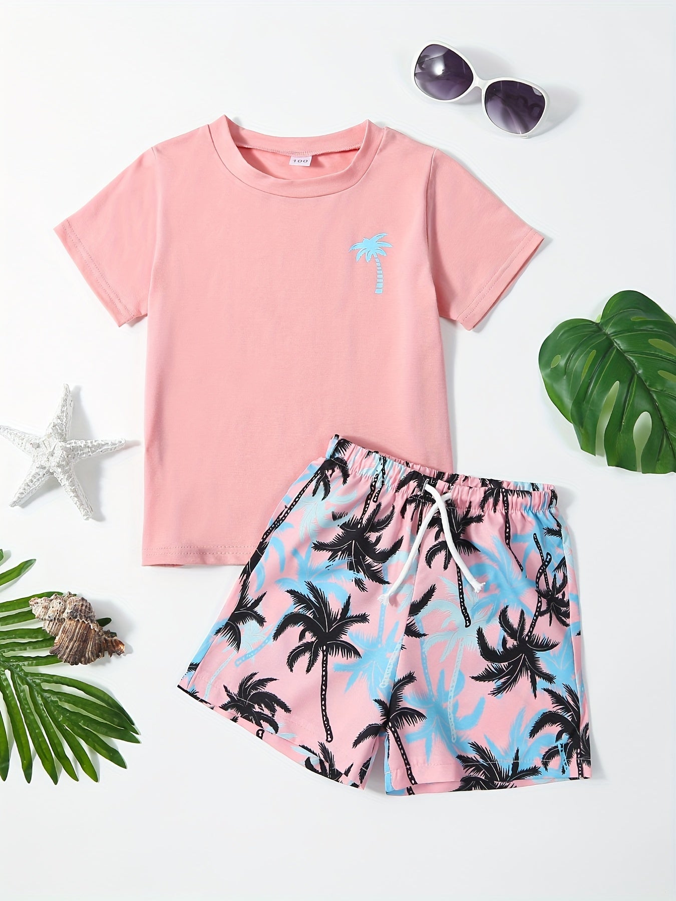 Boys Coconut Tree Outfit T shirt & Shorts Set Summer Kids Clothes