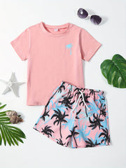 Boys Coconut Tree Outfit T shirt & Shorts Set Summer Kids Clothes
