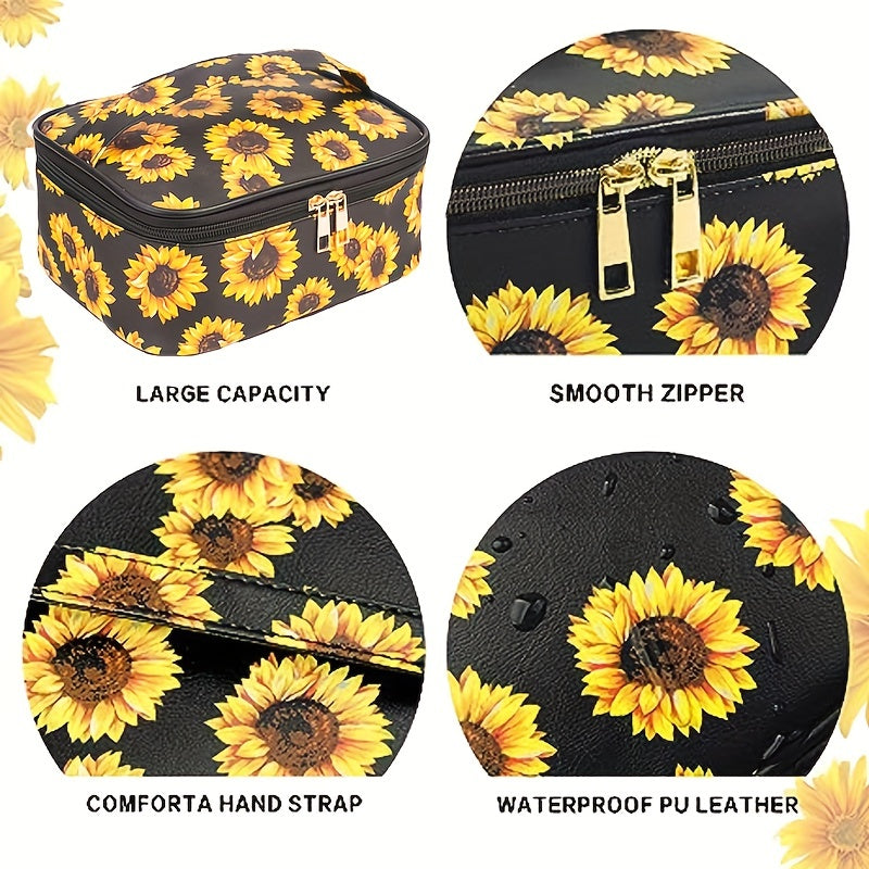 3pcs Sunflower Makeup Bag Travel Toiletry Organizer Waterproof Storage Case