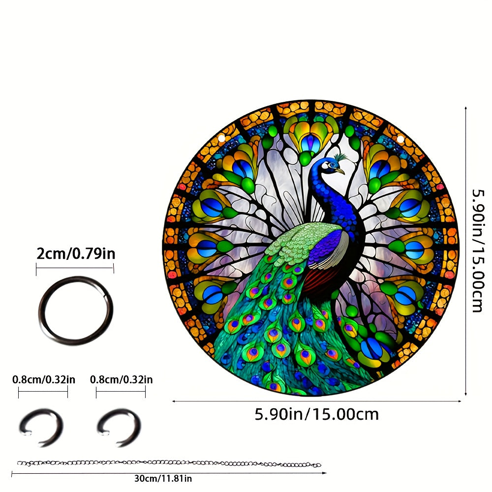 Peacock Suncatcher Stained Glass Window Hanging For Decoration