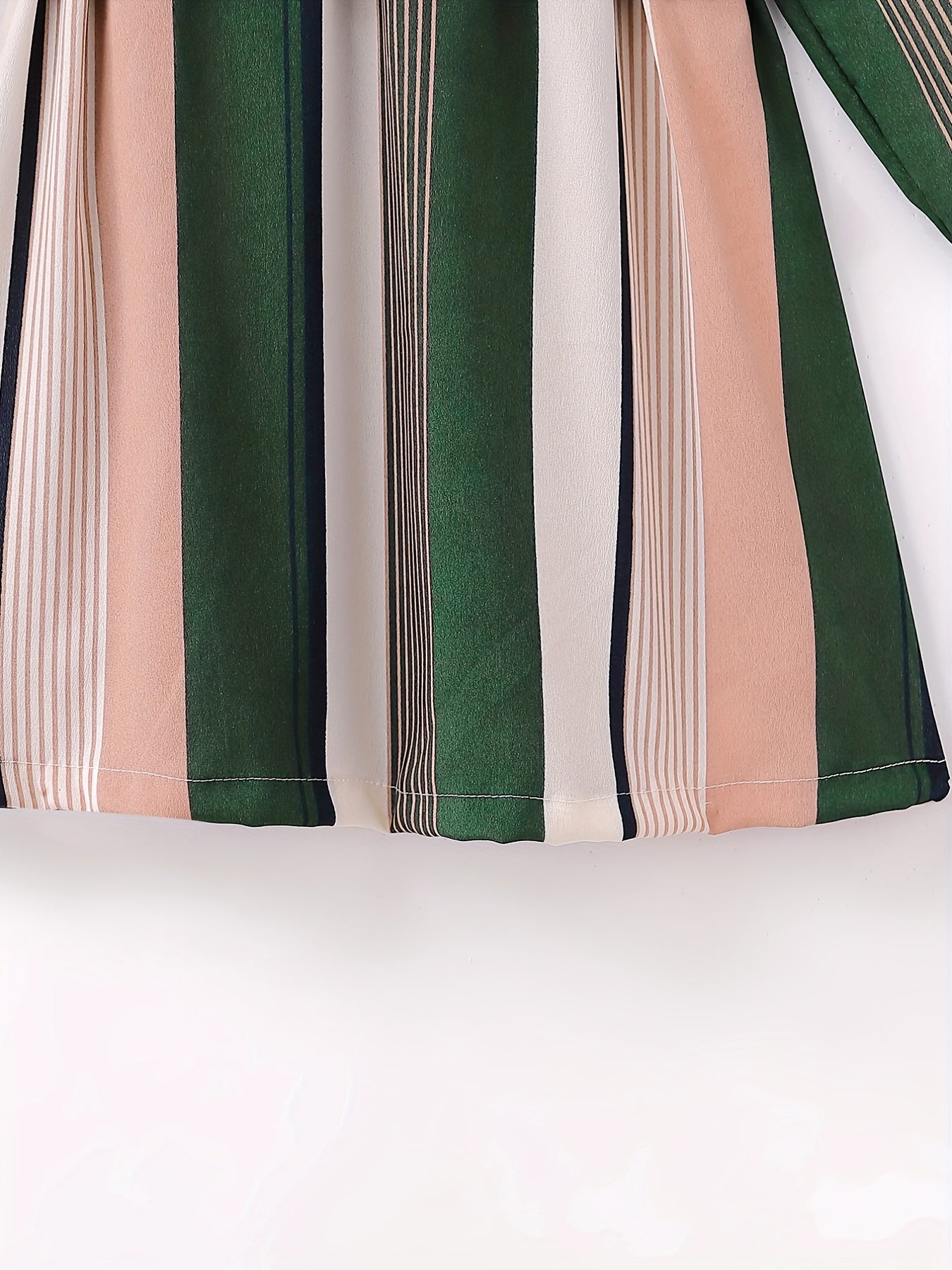 Retro Stripe Print Long Sleeve Dress With Belt
