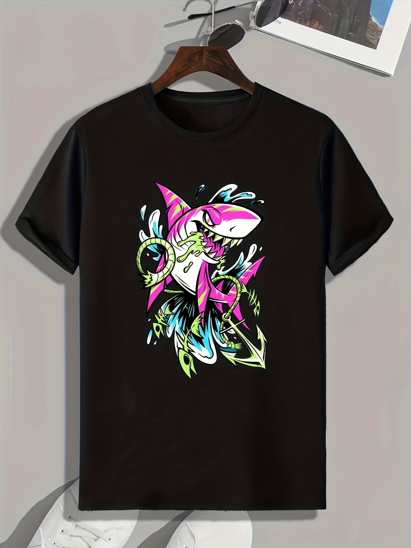 Shark Print Men's Graphic T-Shirt for Summer
